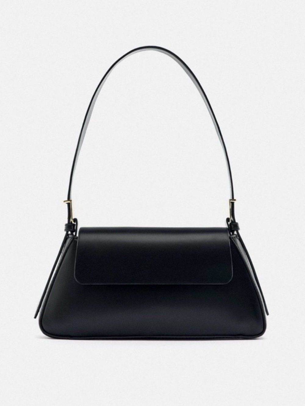 Zara Black Leather Shoulder Bag with Structured Flap